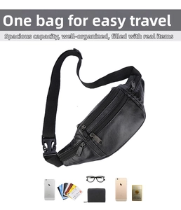 Close-up of black waterproof multi-layer waist bag showing large storage for phone and wallet