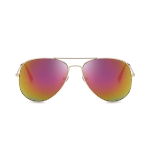 Classic aviator sunglasses with gold metal frame and gradient red-orange mirror lenses