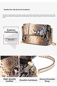 Close-up of snakeskin pattern PU leather and high-quality gold chain hardware detail