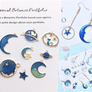 Kit bijoux DIY avec pendentifs émaillés étoile lune et chat dorés pour boucles d'oreilles