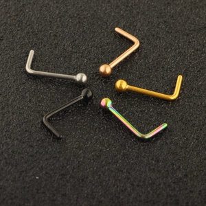 5-piece L-shaped stainless steel nose stud set in assorted colors with ball top