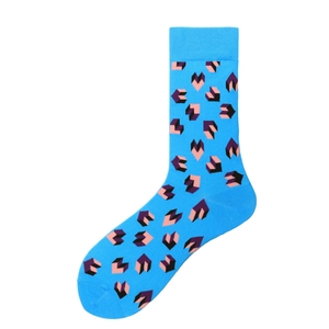 Chaussettes tricotées bleu ciel avec motifs cubes 3D colorés pour hommes et femmes