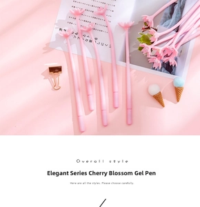 Close-up of pink cherry blossom pen with 3D flower cap and soft silicone grip