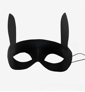 Close-up of black rabbit bunny ears half-face mask with matte texture for parties