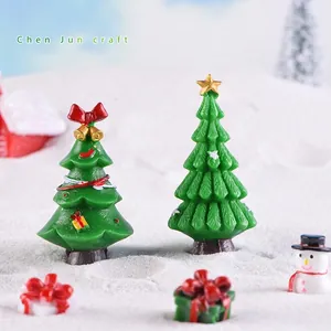 Miniature Christmas trees with snowman and gift box ornaments for festive micro landscape decor