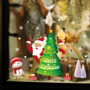 Christmas window stickers featuring Santa, snowmen and reindeer for holiday glass decoration