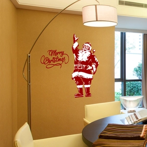 Sticker mural Père Noël avec texte Merry Christmas pour décoration de fête du salon