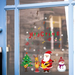 Merry Christmas wall stickers with Santa Claus, reindeer and snowman on a glass window