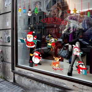 Stickers de Noël pour vitrine avec Père Noël, bonhomme de neige et renne festif