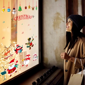 Stickers de fenêtre de Noël avec Père Noël et renne pour décoration murale festive