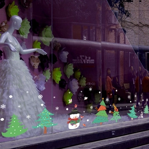 Christmas tree and snowman wall stickers for holiday window and glass door decorations