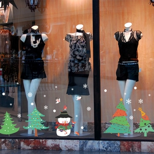 Christmas tree and snowman wall stickers set for festive holiday window decoration