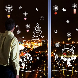 Creative Christmas snowman and tree window wall stickers for festive home decoration