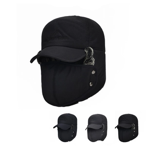 Men Winter Trapper Hat Windproof Thermal Earflap Hat With Removable Face Mask Faux Fur Lining Outdoor Warm Bomber Cap