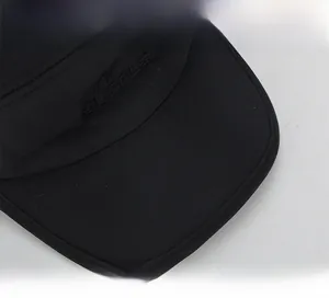 Close-up of wide brim winter hat with Supple embroidery on black textured fabric