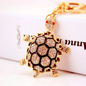 Luxuriöser Strass Schildkröte Schlüsselanhänger Gold Legierung Meerestier Tasche Anhänger Schlüsselring Mit Emaille Damen Schmuck Geschenk