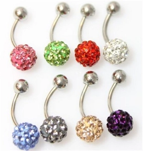 Close-up of 8mm multicolored clay rhinestone crystal beads for navel jewelry making