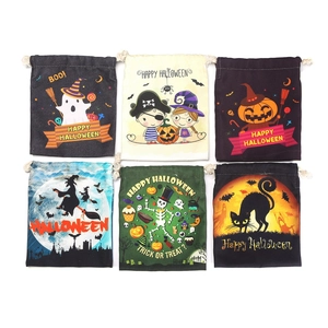 Halloween canvas drawstring gift bags with pumpkin ghost and witch patterns for party favors
