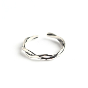 Vintage style S925 sterling silver braided twist open ring with a minimalist wave design
