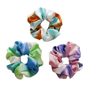 Three-piece set of tie-dye marble texture elastic scrunchies in colorful fabric styles