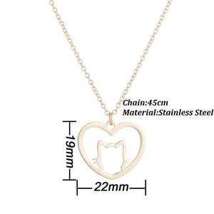 Gold stainless steel cat silhouette necklace with hollow heart pendant and 45cm chain