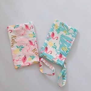 Eco-friendly cotton fabric phone bag with flamingo and pineapple patterns and wrist strap