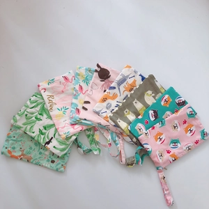 Various cute cartoon animal print cotton fabric wristlet bags with zipper and handle strap