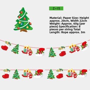 Detailed view of paper Christmas bunting with tree and sock designs, 3 meters long
