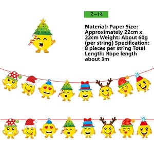 Detail of emoji Christmas paper banner featuring festive smiley faces and holiday hats