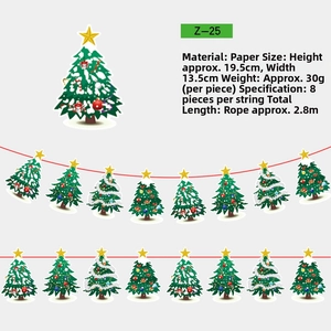 Detail of green paper Christmas tree garland with red string and yellow star accents