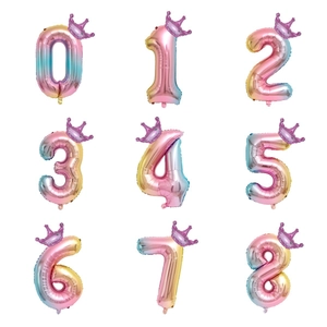 32-inch gradient rainbow number balloons 0-8 with crown for birthday party decoration