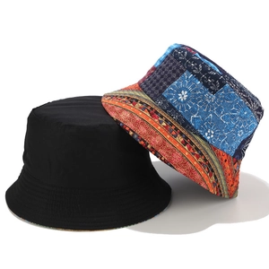 Retro vintage patterned bucket hat for men and women showing both plain and floral designs