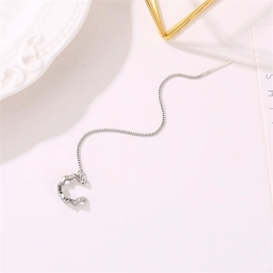 Elegant geometric zircon tassel threader earrings with silver chain and ear cuff