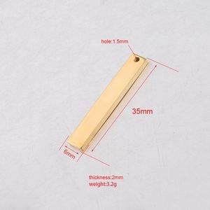 Golden mirror finish rectangle bar pendant with dimensions 2x6x35mm for DIY jewelry