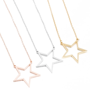 Hollow pentagram star necklaces in gold, rose gold, and silver stainless steel
