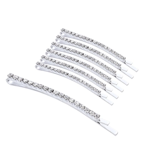 Set of 8 silver rhinestone hair clips in a minimalist single row crystal design