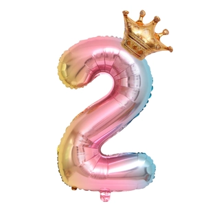 32-inch gradient number 2 balloon with gold crown for children birthday party decor