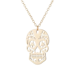 Golden stainless steel necklace featuring a hollow skull pendant on a delicate chain
