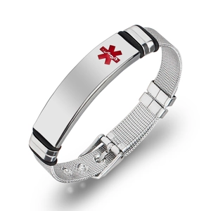 Men Medical Alert Bracelet Stainless Steel Mesh Band Star Of Life ID Emergency Identification Tag Adjustable
