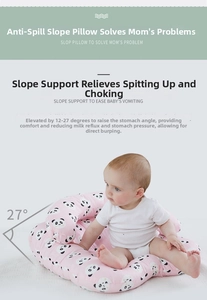Detail of adjustable 12 to 27 degree anti-reflux slope baby pillow with pink panda print