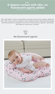 Pink U-shaped nursing pillow with panda pattern for baby sitting and tummy time