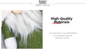 Détail du tissu en feutre vert et de la barbe en fourrure blanche du gnome de Noël