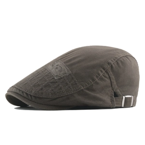 Classic men's cotton flat cap beret with lattice embroidery and adjustable buckle