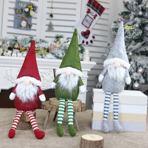 Christmas Gnome Doll Plush Faceless Old Man Long Striped Legs Sitting Posture Holiday Home Desktop Decoration Window Display