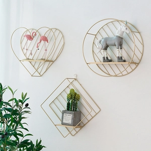 Estantes Flotantes De Pared Hierro Y Madera Estante Almacenamiento Geométrico Decoración Hogar Estilo Nórdico Salón Dormitorio