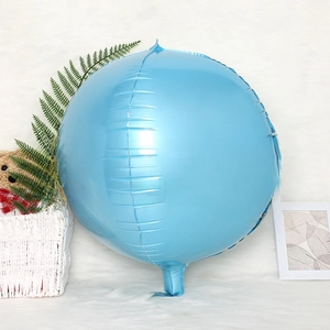 Detailed view of a light blue 4D sphere foil balloon with a metallic finish for party decor