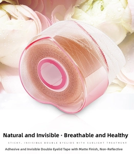 Lace eyelid tape roll in pink heart box with breathable mesh texture for natural invisible look