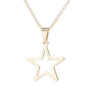 Minimalist gold stainless steel necklace featuring a hollow star pendant on a delicate chain
