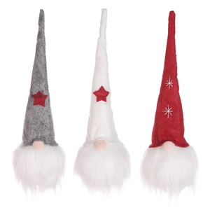 Three Nordic Christmas gnomes set with grey white and red hats for holiday home decor