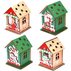 Mini maisons de Noël lumineuses en bois avec Père Noël et bonhomme de neige déco sapin